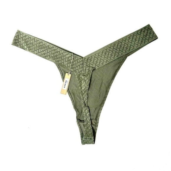 SKIMS Logo Mesh Thong Olive Green Size 4 X - Picture 2 of 5